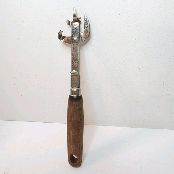 Vtg EKCO USA Can Bottle Opener Wood Handle Tool Steel Tempered Manual Bar - Picture 1 of 4